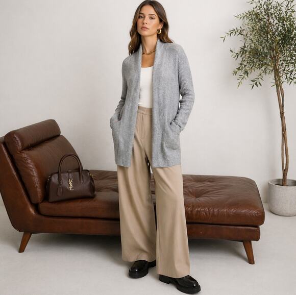 Ralph Lauren Sweaters - RALPH LAUREN Washable Cashmere Shawl Collar Rib Cardigan Gray Sz L $385 {3L23}